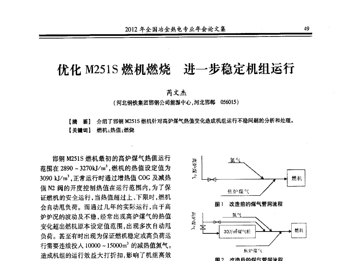 优化M251S燃机燃烧进一步稳定机组运行 - 2012年全国冶金热电专业年会