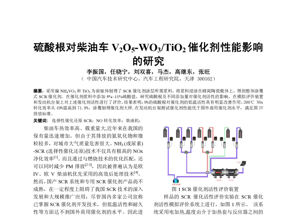 硫酸根对柴油车V2O5-WO3_TiO2催化剂性能影响的研究 - 中国内燃机学会燃烧节能净化分会2012年度学术年会