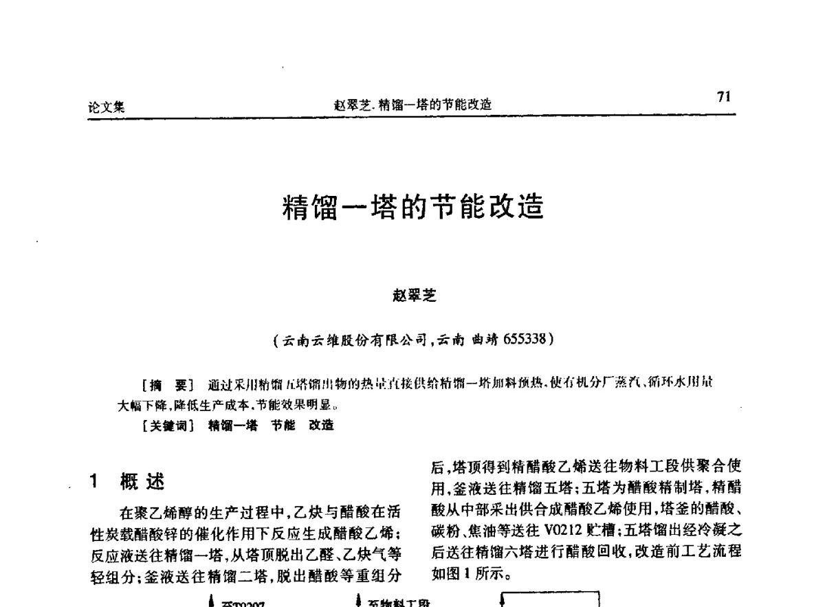 精馏一塔的节能改造 - 《维纶通讯》编委会第二十六次会议暨学术技术交流会