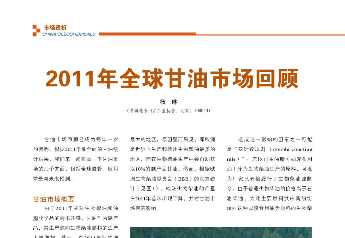 2011年全球甘油市场回顾 - 第五届(2012)中国油脂化工行业年会