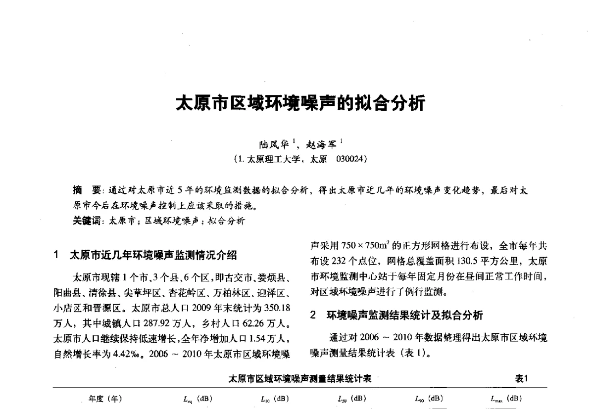 太原市区域环境噪声的拟合分析 - 第十一届全国建筑物理学术会议