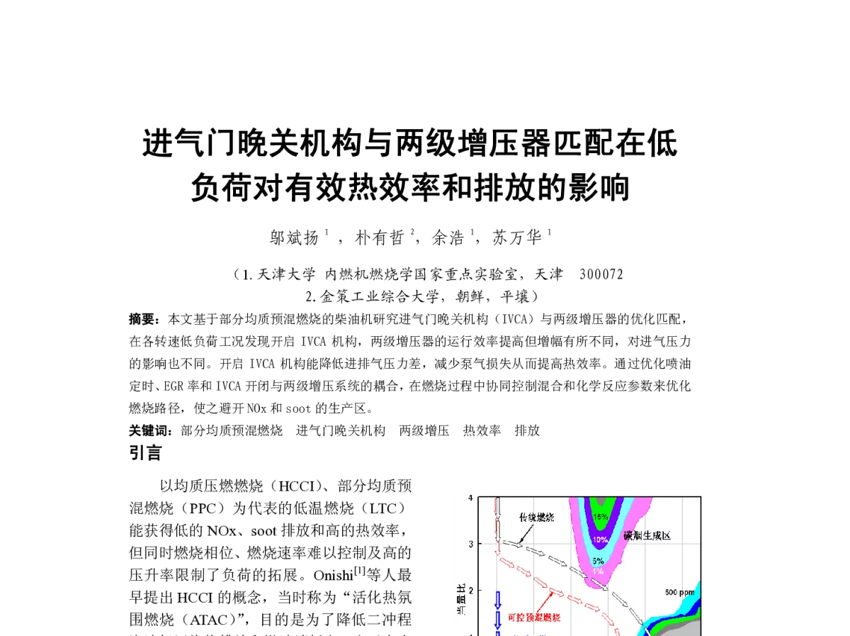 进气门晚关机构与两级增压器匹配在低负荷对有效热效率和排放的影响 - 中国内燃机学会燃烧节能净化分会2012年度学术年会