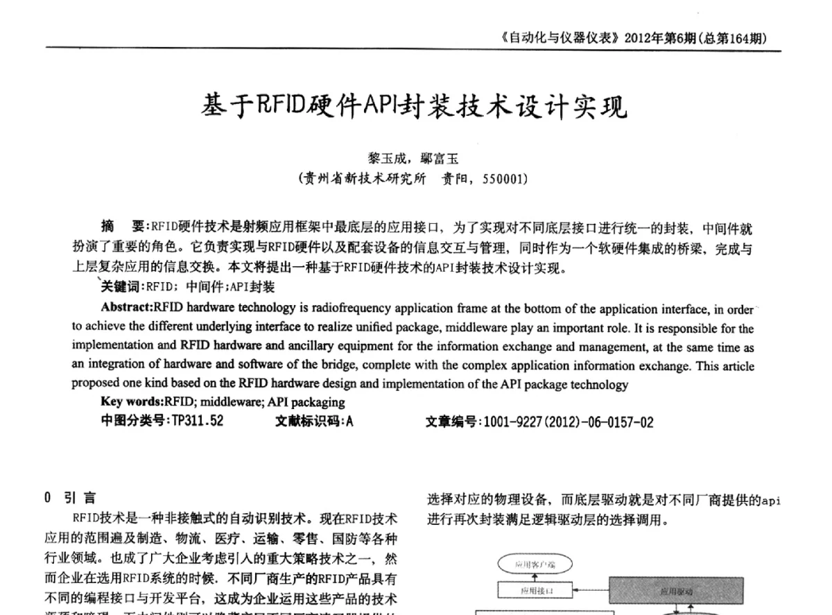 基于RFID硬件API封装技术设计实现 - 2012年西南三省一市自动化与仪器仪表学术年会
