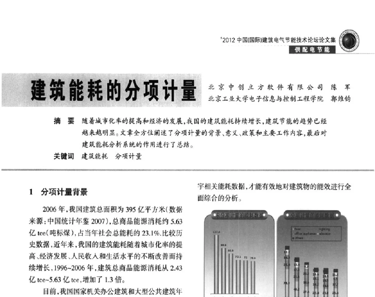 建筑能耗的分项计量 - ‘2012中国(国际)建筑电气节能技术论坛