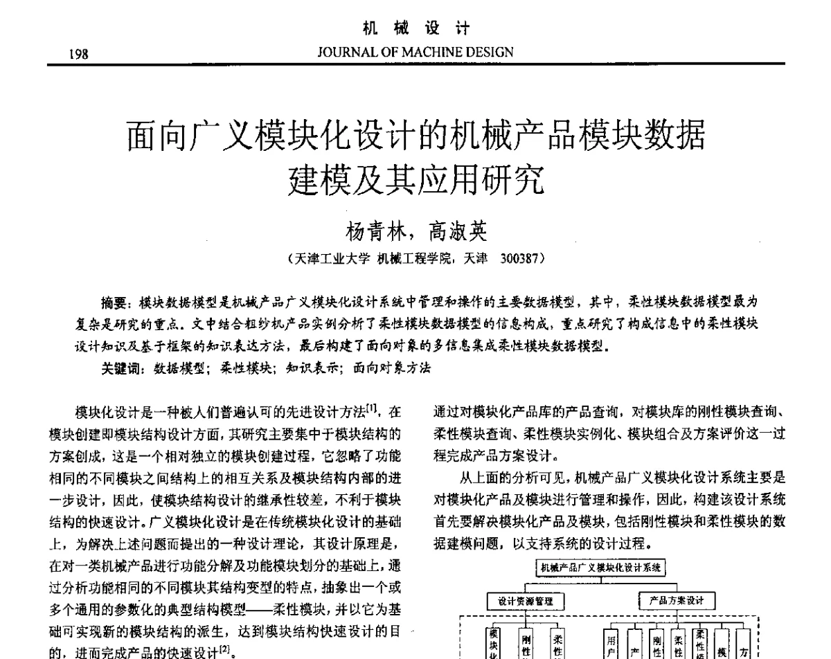 面向广义模块化设计的机械产品模块数据建模及其应用研究 - 第十六届全国机械设计年会