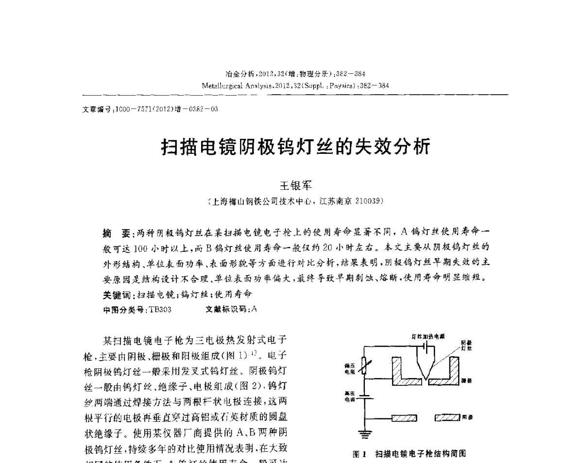 扫描电镜阴极钨灯丝的失效分析 - 2012国际冶金及材料分析测试学术报告会(CCATM2012)