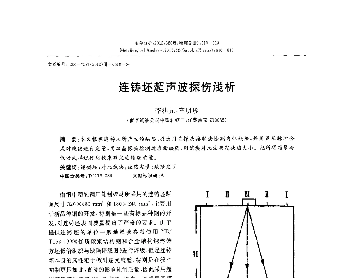连铸坯超声波探伤浅析 - 2012国际冶金及材料分析测试学术报告会(CCATM2012)