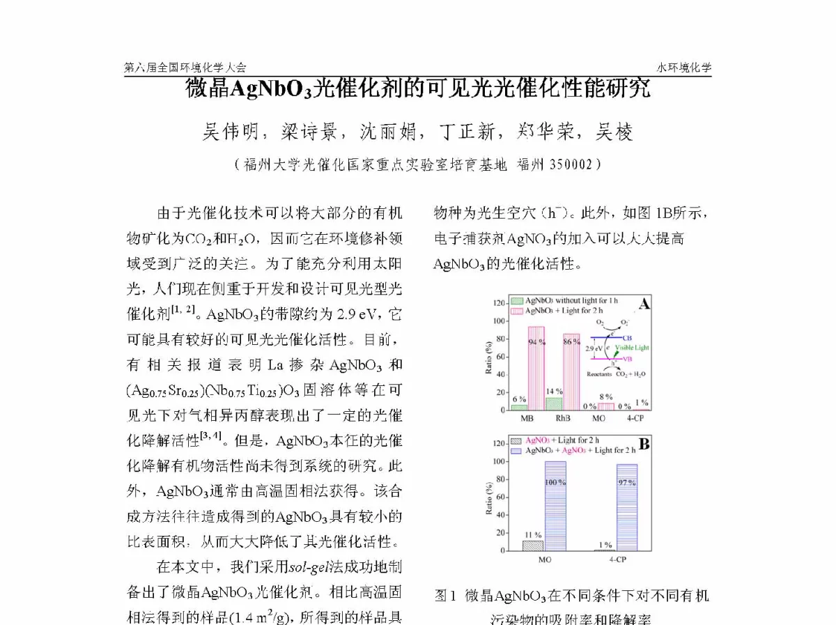 微晶AgNbO3光催化剂的可见光光催化性能研究 - 第六届全国环境化学学术大会