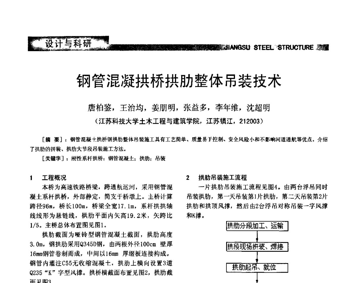 钢管混凝拱桥拱肋整体吊装技术 - 第七届全国省际钢结构行业组织经济技术协作会暨2011年江苏省钢结构年会 江苏省钢结构新技术研讨会
