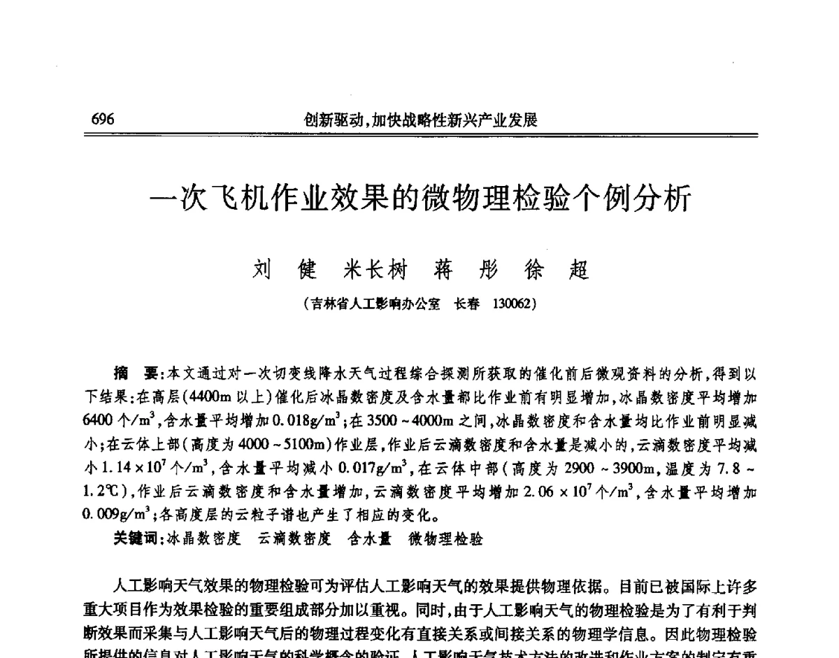 一次飞机作业效果的微物理检验个例分析 - 吉林省第七届科学技术学术年会