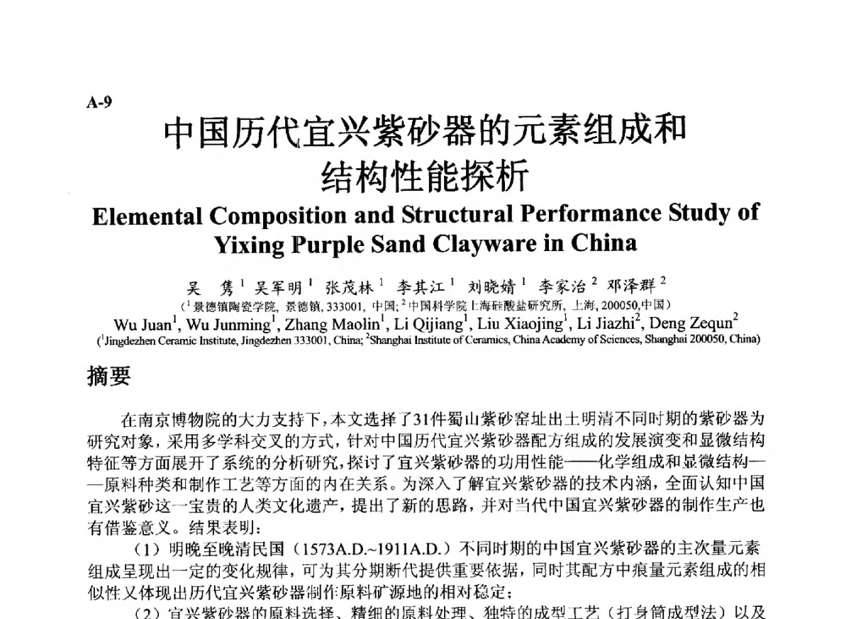 中国历代宜兴紫砂器的元素组成和结构性能探析 - ’12古陶瓷科学技术国际讨论会