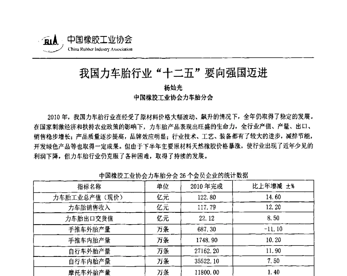 我国力车胎行业“十二五”要向强国迈进 - 2011中国橡胶年会