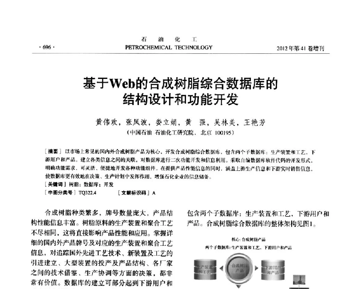 基于Web的合成树脂综合数据库的结构设计和功能开发 - 中国化工学会2012年石油化工学术年会