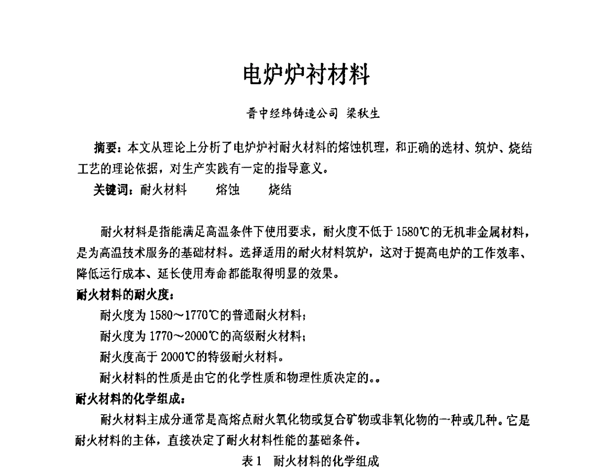 电炉炉衬材料 - 2011中国消失模铸造科技创新大会