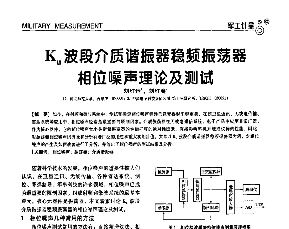 Ku波段介质谐振器稳频振荡器相位噪声理论及测试 - 中国计量协会冶金分会冶炼传感器专委会2011年年会及技术交流会