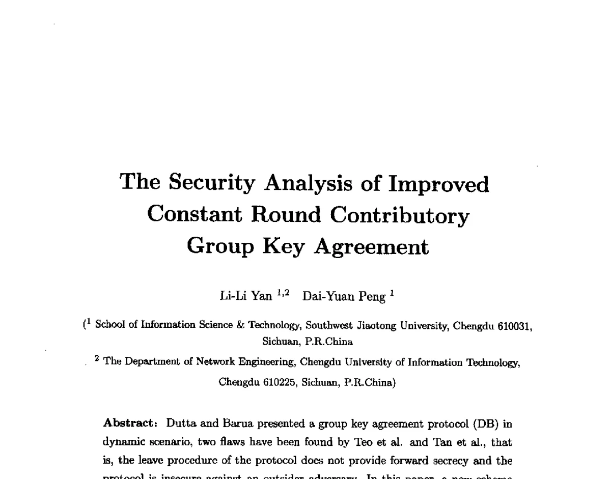 The Security Analysis of Improved Constant Round Contributory Group Key Agreement - 中国密码学会2011年会
