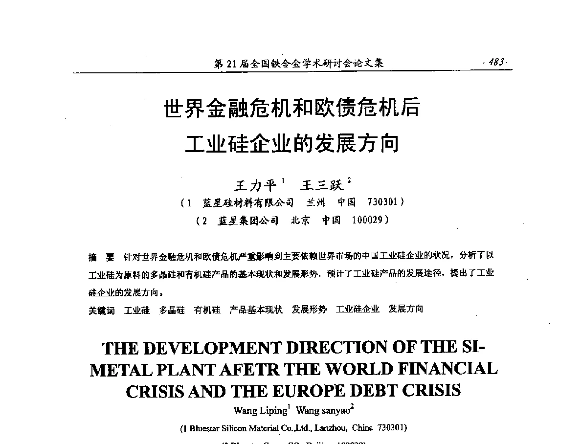世界金融危机和欧债危机后工业硅企业的发展方向 - 第21届全国铁合金学术研讨会