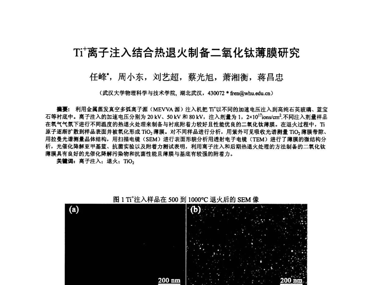 Ti+离子注入结合热退火制备二氧化钛薄膜研究 - 2012全国荷电粒子源、粒子束学术会议