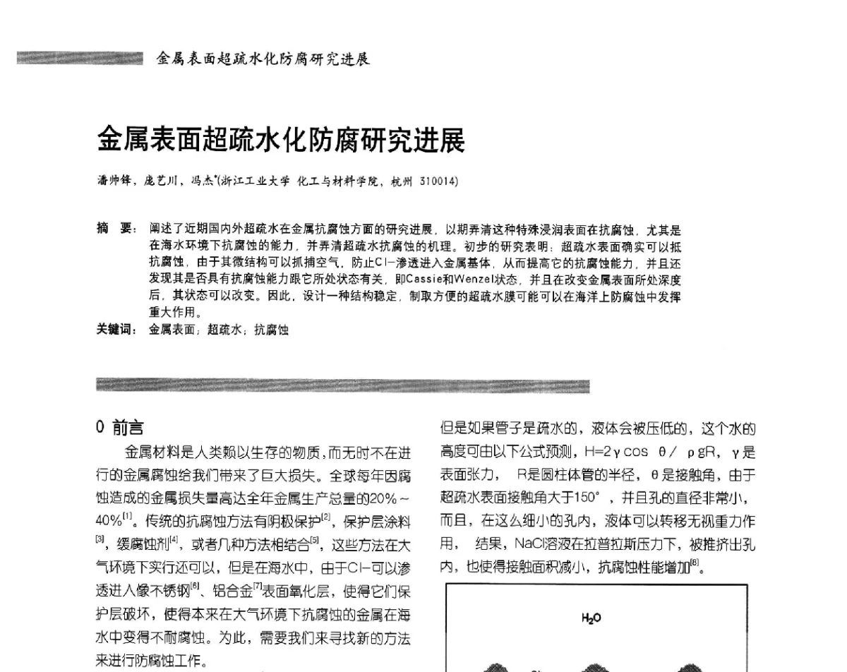 金属表面超疏水化防腐研究进展 - 2012防腐蚀涂料年会暨NACE上海年会涂料分会