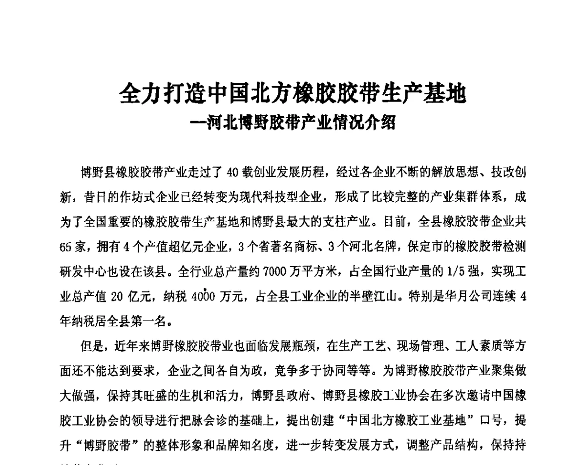 全力打造中国北方橡胶胶带生产基地-河北博野胶带产业情况介绍 - 第十二届全国橡胶工业信息发布会暨第四届中日橡胶技术交流会