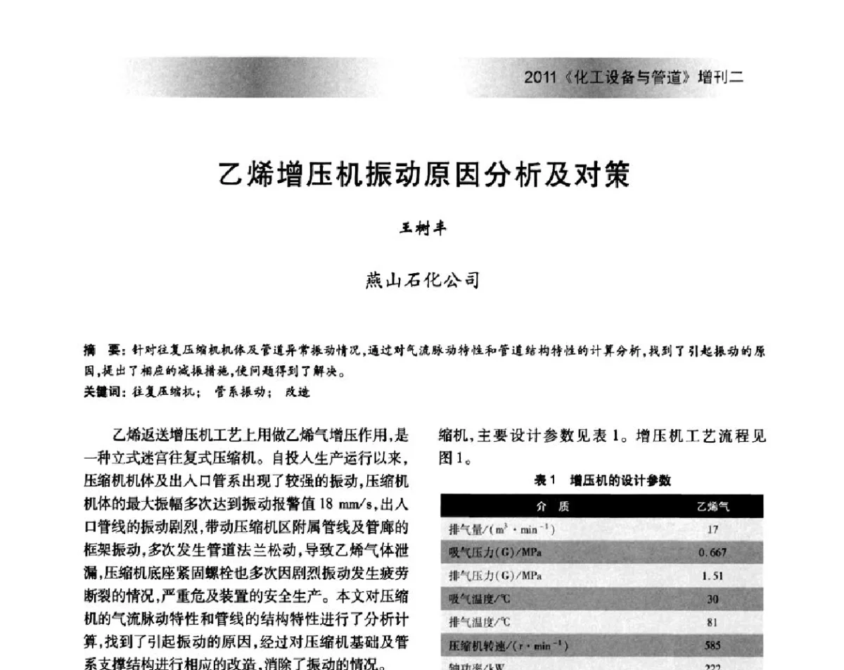 乙烯增压机振动原因分析及对策 - 2011年全国石油化工机泵年会