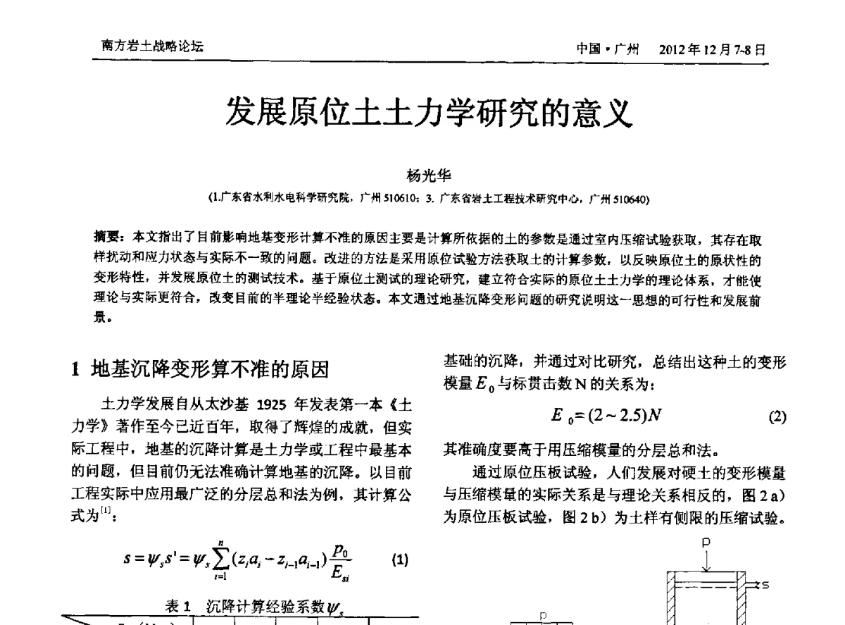 发展原位土土力学研究的意义 - 2012年南方岩土战略论坛