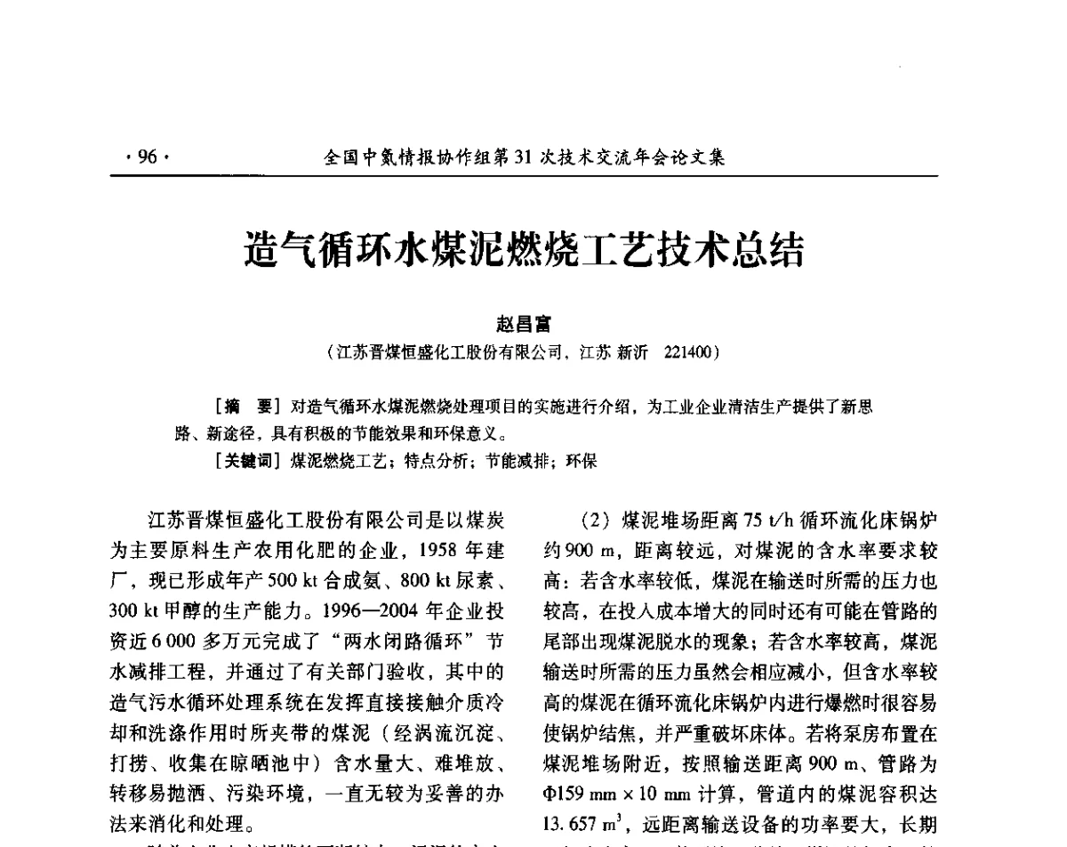 造气循环水煤泥燃烧工艺技术总结 - 全国中氮情报协作组第31次技术交流会