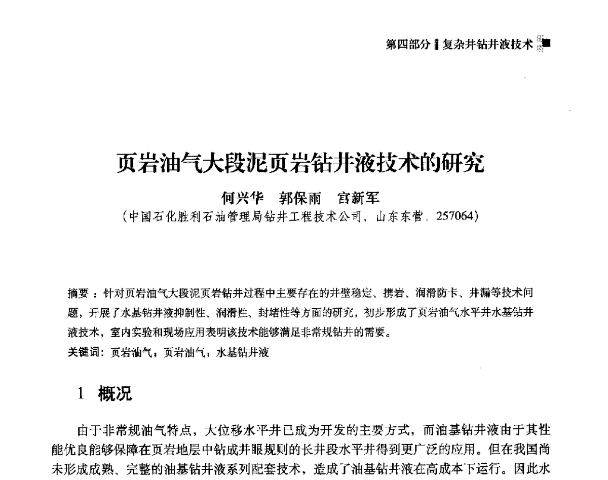 页岩油气大段泥页岩钻井液技术的研究 - 2012年度全国钻井液完井液学组工作会议暨技术交流研讨会