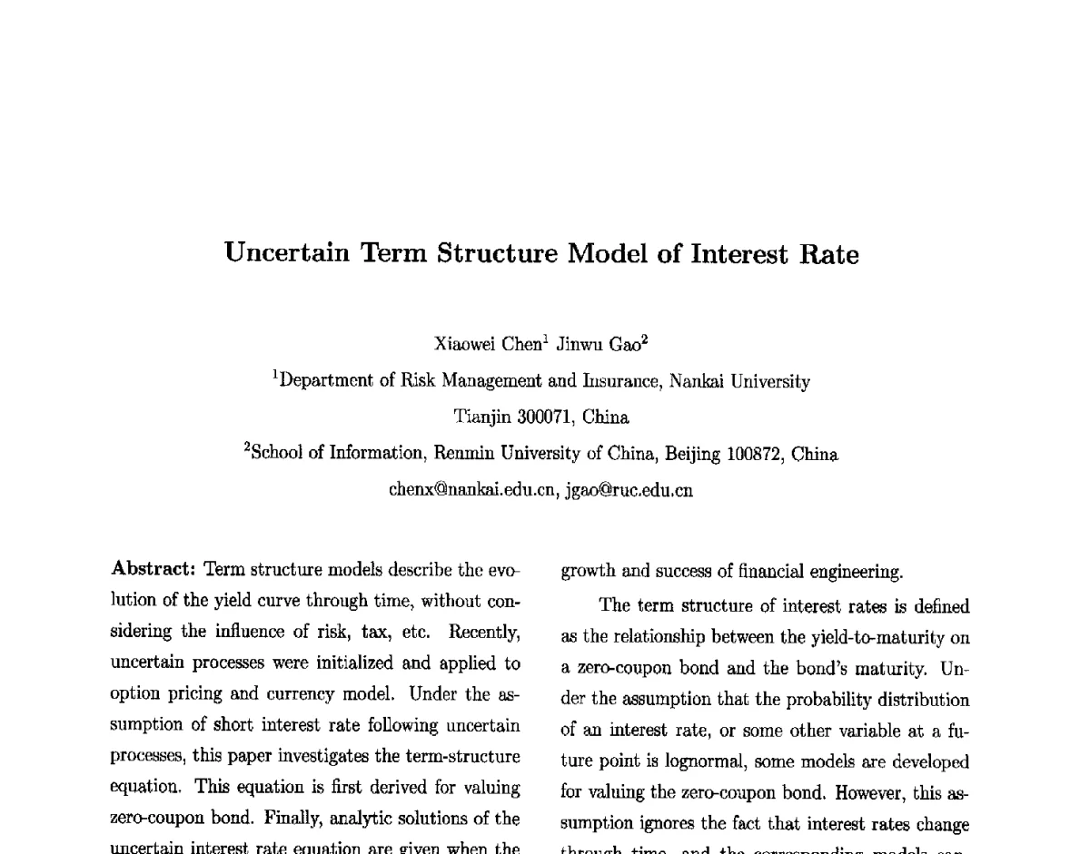 Uncertain Term Structure Model of Interest Rate - 第六届中国智能计算大会