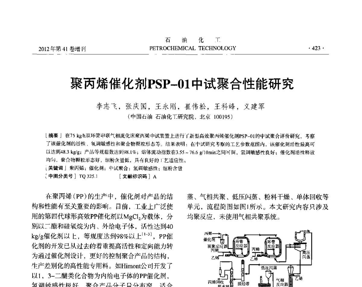 聚丙烯催化剂PSP-01中试聚合性能研究 - 中国化工学会2012年石油化工学术年会