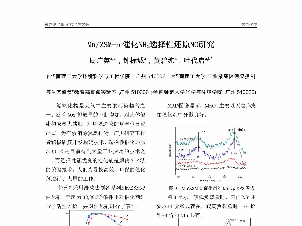 Mn_ZSM-5催化NH3选择性还原NO研究 - 第六届全国环境化学学术大会