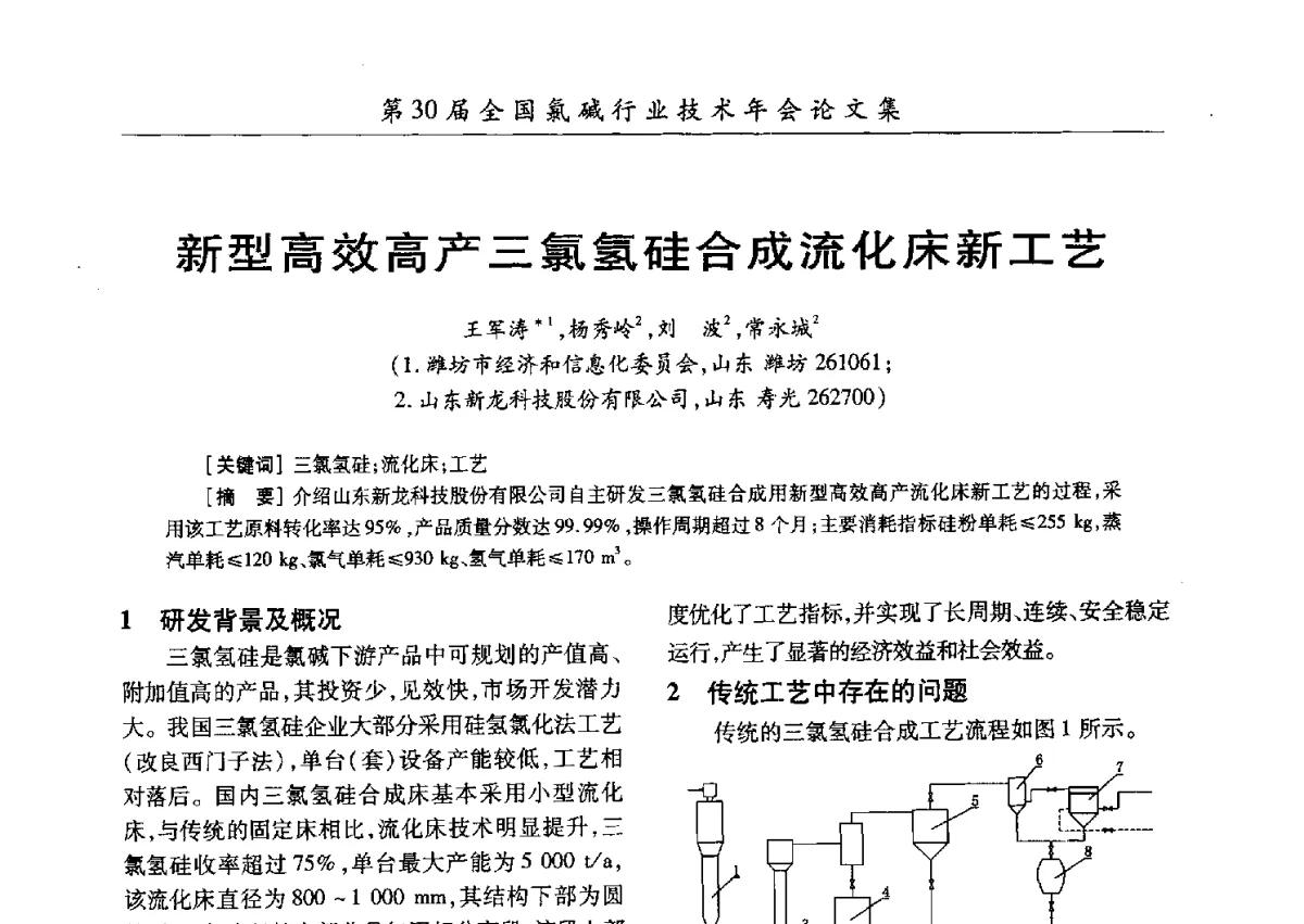 新型高效高产三氯氢硅合成流化床新工艺 - 第30届全国氯碱行业技术年会暨第13届“佑利杯”论文交流会