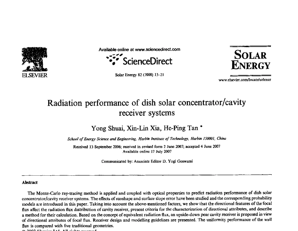 Radiation performance of dish solar concentrator_cavity receiver systems - 工信部七校青年学者论坛