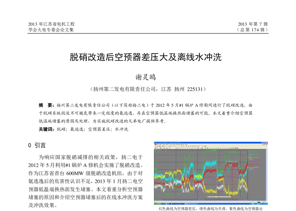 脱硝改造后空预器差压大及离线水冲洗 - 2013年江苏省电机工程学会火电专委会年会