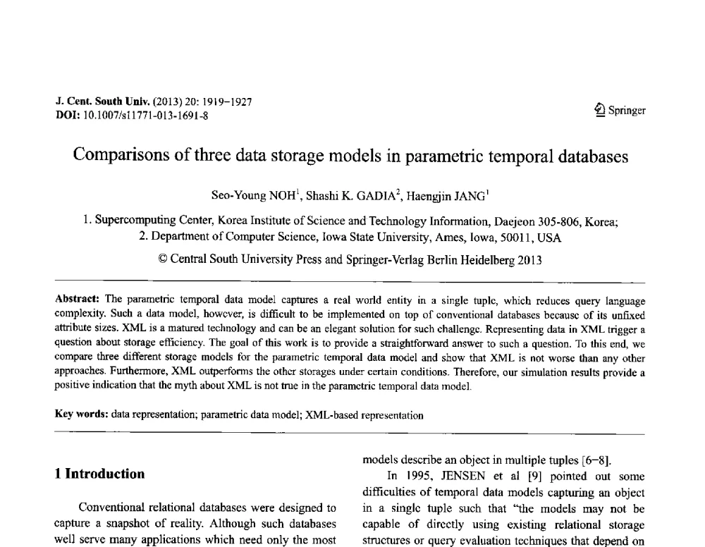 Comparisons of three data storage models in parametric temporal databases - 第八届全国青年岩土力学与工程会议暨青年华人岩土工程论坛