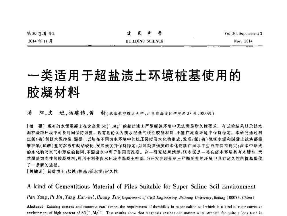 一类适用于超盐渍土环境桩基使用的胶凝材料 - 中国建筑学会地基基础分会2014年学术会议