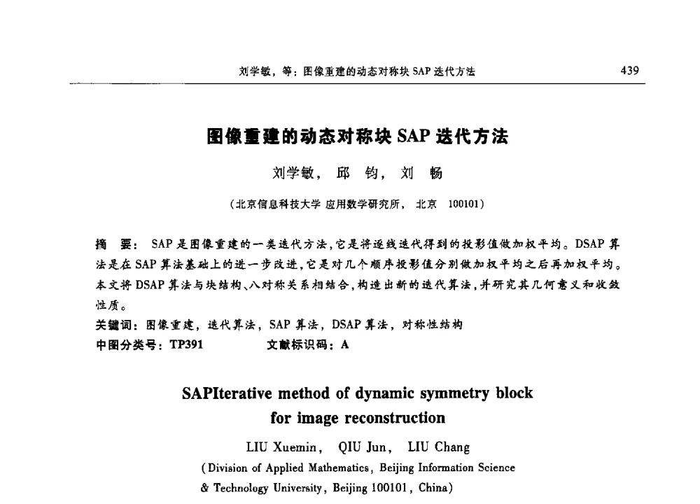 图像重建的动态对称块SAP迭代方法 - 第十三届中国体视学与图像分析学术会议