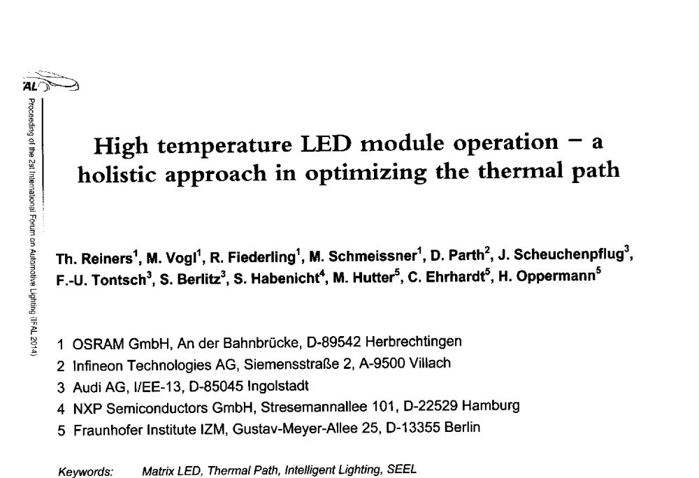 High temperature LED module operation-a holistic approach in optimizing the thermal path - The 2nd International Forum on Automotive Lighting_2nd IFAL(第二届中国国际汽车照明论坛(2014))