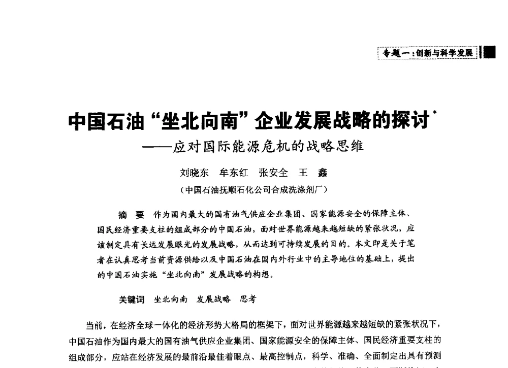 中国石油坐北向南企业发展战略的探讨--应对国际能源危机的战略思维 - 中国石油学会石油经济专业委员会第三届青年论坛