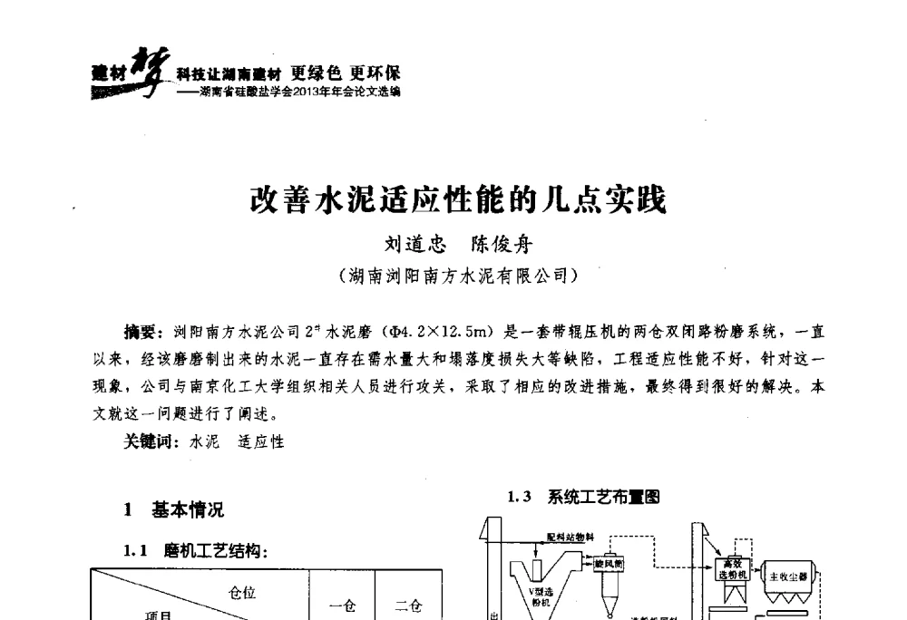 改善水泥适应性能的几点实践 - 湖南省硅酸盐学会2013年年会