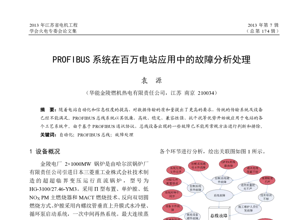 PROF IBUS系统在百万电站应用中的故障分析处理 - 2013年江苏省电机工程学会火电专委会年会