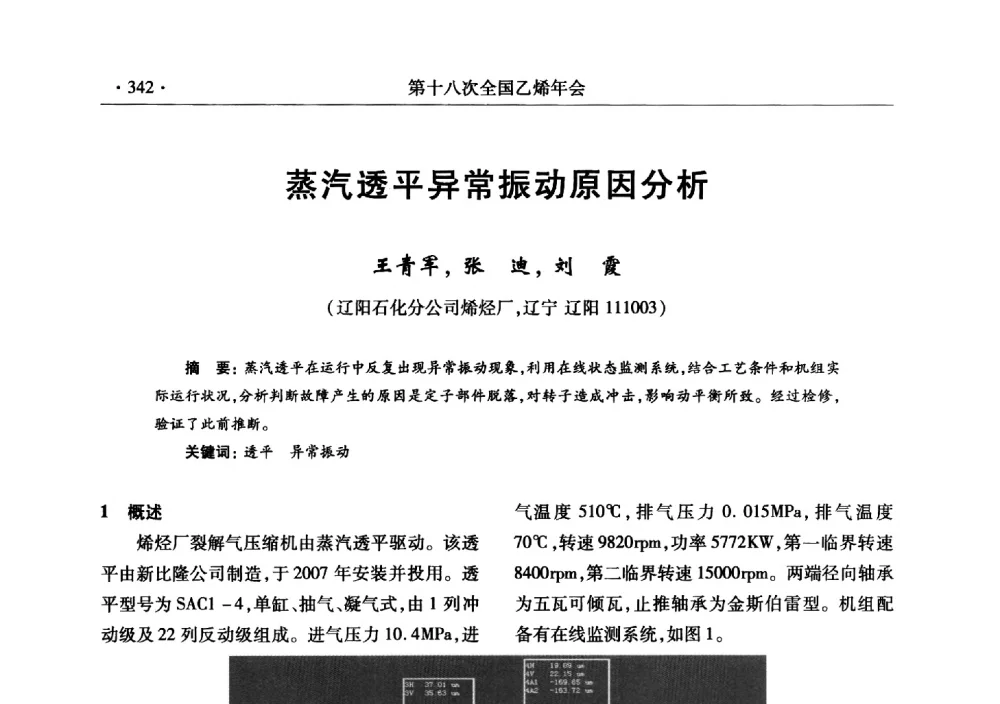 蒸汽透平异常振动原因分析 - 第十八次全国乙烯年会