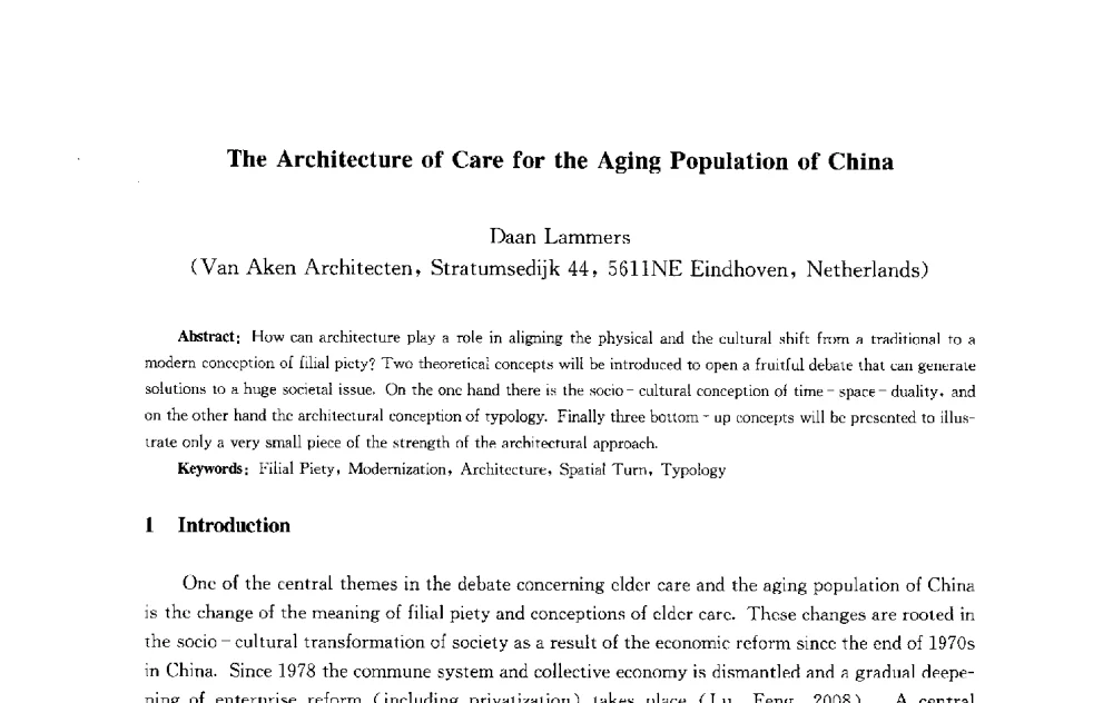 The Architecture of Care for the Aging Population of China - 第十届中国城市住宅研讨会
