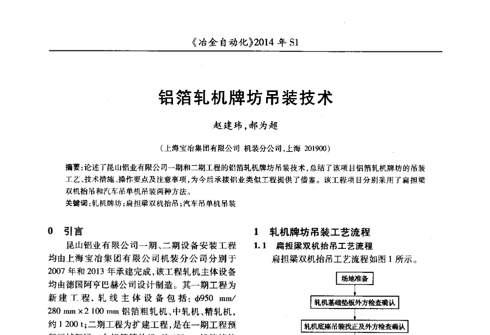 铝箔轧机牌坊吊装技术 - 全国冶金自动化信息网2014年年会
