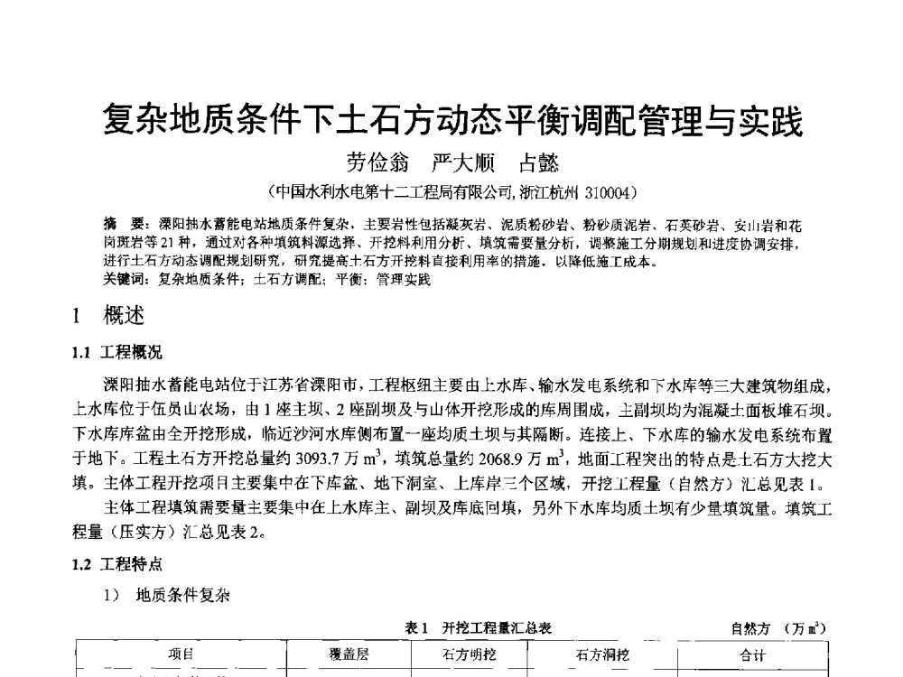 复杂地质条件下土石方动态平衡调配管理与实践 - 中国水力发电工程学会混凝土面板堆石坝专业委员会高面板堆石坝安全性研究及软岩筑坝技术进展研讨会