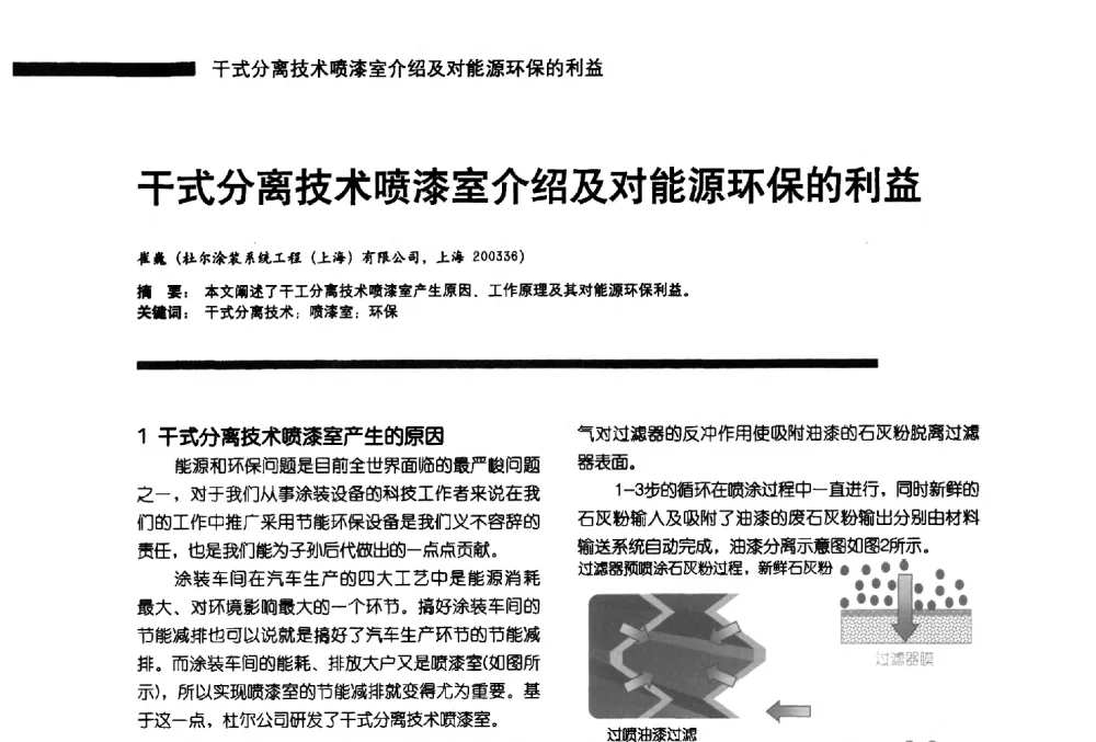 干式分离技术喷漆室介绍及对能源环保的利益 - 第11届车用涂料与涂装技术研讨会暨2013汽车涂料专委会年会