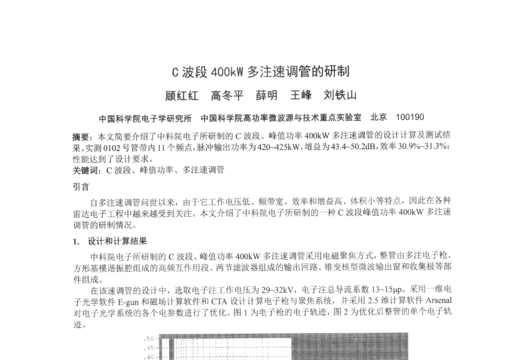 C波段400kW多注速调管的研制 - 中国电子学会真空电子学分会第十九届学术年会