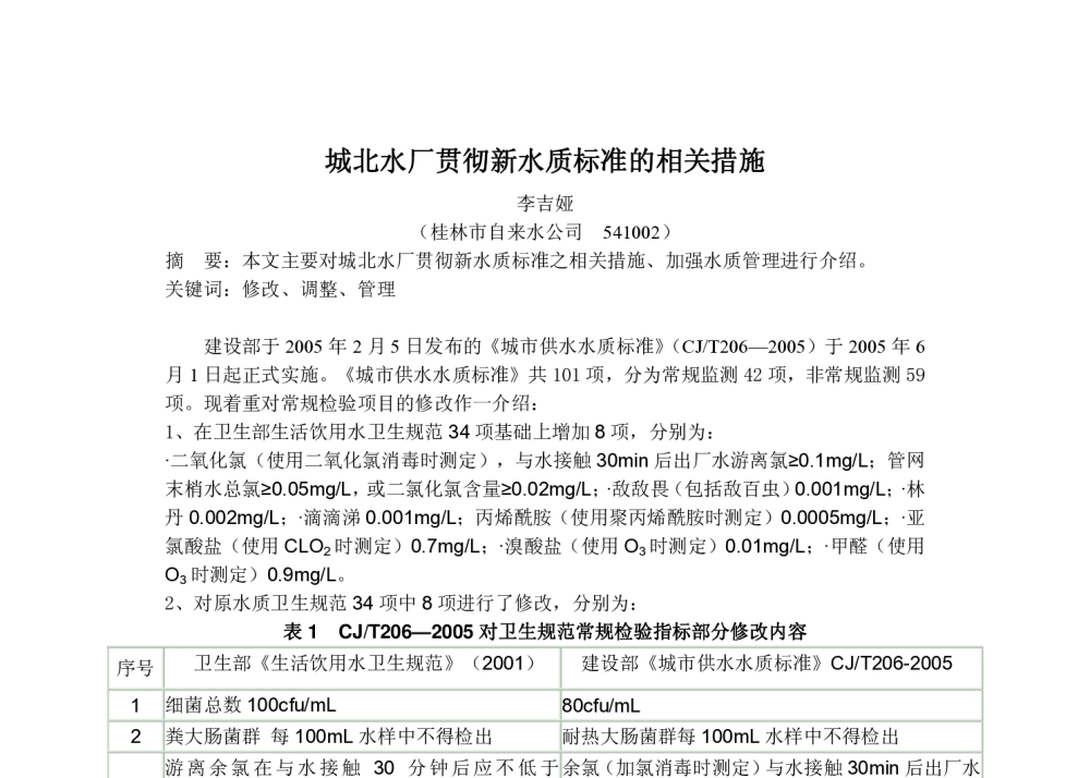 城北水厂贯彻新水质标准的相关措施 - 中国城镇供水排水协会科学技术委员会2013年年会暨城镇供水设施建设与改造技术交流会