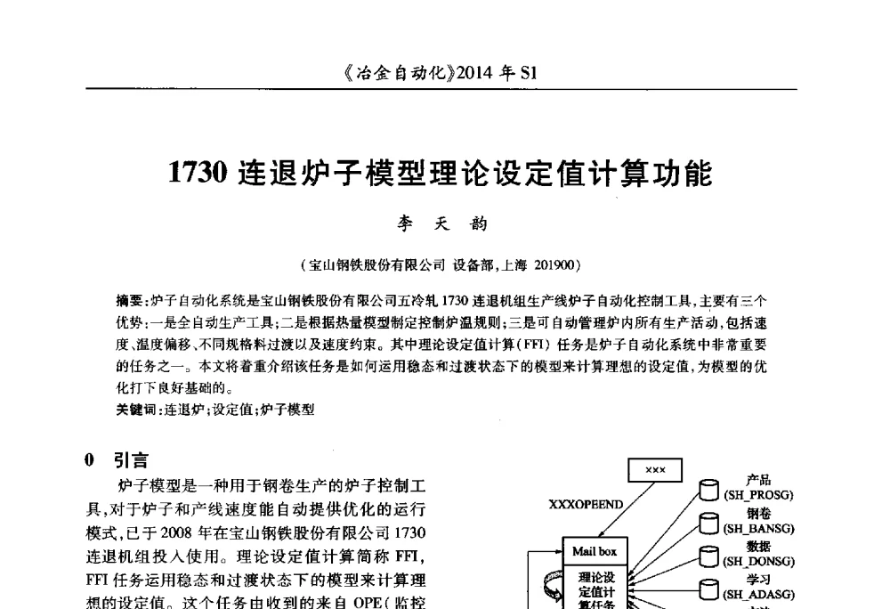 1730连退炉子模型理论设定值计算功能 - 全国冶金自动化信息网2014年年会