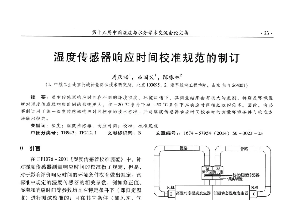 湿度传感器响应时间校准规范的制订 - 第十五届中国湿度与水分学术交流会